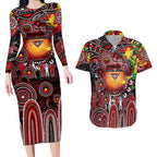 Personalised NAIDOC Week 2025 Bombers Football Couples Matching Long Sleeve Bodycon Dress and Hawaiian Shirt Aboriginal Dot Painting