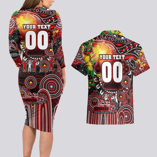 Personalised NAIDOC Week 2025 Bombers Football Couples Matching Long Sleeve Bodycon Dress and Hawaiian Shirt Aboriginal Dot Painting