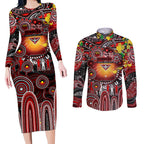 Personalised NAIDOC Week 2025 Bombers Football Couples Matching Long Sleeve Bodycon Dress and Long Sleeve Button Shirt Aboriginal Dot Painting