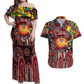 Personalised NAIDOC Week 2025 Bombers Football Couples Matching Off Shoulder Maxi Dress and Hawaiian Shirt Aboriginal Dot Painting