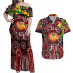 Personalised NAIDOC Week 2025 Bombers Football Couples Matching Off Shoulder Maxi Dress and Hawaiian Shirt Aboriginal Dot Painting