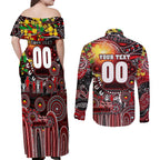Personalised NAIDOC Week 2025 Bombers Football Couples Matching Off Shoulder Maxi Dress and Long Sleeve Button Shirt Aboriginal Dot Painting