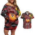 Personalised NAIDOC Week 2025 Bombers Football Couples Matching Off Shoulder Short Dress and Hawaiian Shirt Aboriginal Dot Painting