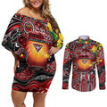 Personalised NAIDOC Week 2025 Bombers Football Couples Matching Off Shoulder Short Dress and Long Sleeve Button Shirt Aboriginal Dot Painting