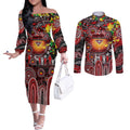 Personalised NAIDOC Week 2025 Bombers Football Couples Matching Off The Shoulder Long Sleeve Dress and Long Sleeve Button Shirt Aboriginal Dot Painting