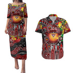 Personalised NAIDOC Week 2025 Bombers Football Couples Matching Puletasi and Hawaiian Shirt Aboriginal Dot Painting