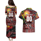 Personalised NAIDOC Week 2025 Bombers Football Couples Matching Puletasi and Hawaiian Shirt Aboriginal Dot Painting