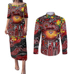 Personalised NAIDOC Week 2025 Bombers Football Couples Matching Puletasi and Long Sleeve Button Shirt Aboriginal Dot Painting