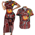 Personalised NAIDOC Week 2025 Bombers Football Couples Matching Short Sleeve Bodycon Dress and Hawaiian Shirt Aboriginal Dot Painting