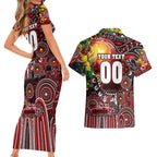 Personalised NAIDOC Week 2025 Bombers Football Couples Matching Short Sleeve Bodycon Dress and Hawaiian Shirt Aboriginal Dot Painting