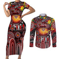 Personalised NAIDOC Week 2025 Bombers Football Couples Matching Short Sleeve Bodycon Dress and Long Sleeve Button Shirt Aboriginal Dot Painting