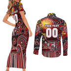 Personalised NAIDOC Week 2025 Bombers Football Couples Matching Short Sleeve Bodycon Dress and Long Sleeve Button Shirt Aboriginal Dot Painting