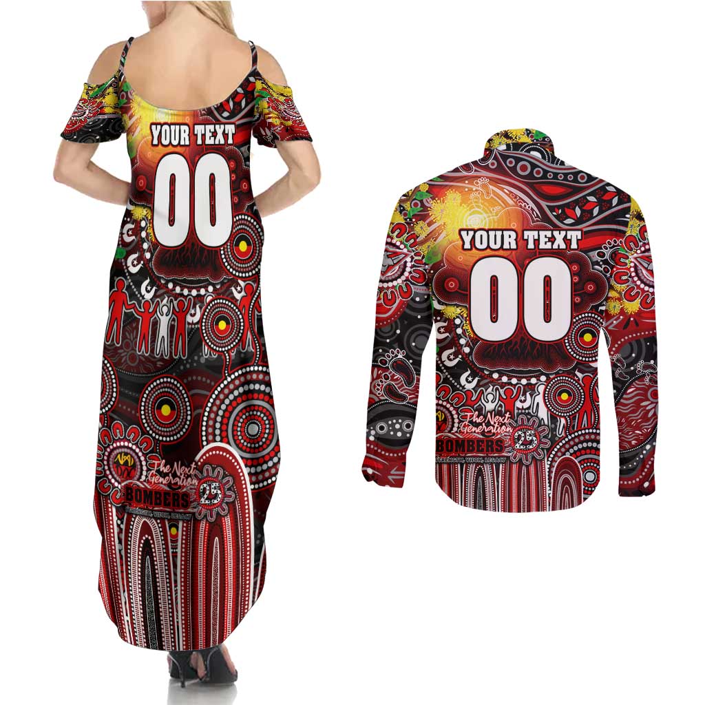 Personalised NAIDOC Week 2025 Bombers Football Couples Matching Summer Maxi Dress and Long Sleeve Button Shirt Aboriginal Dot Painting
