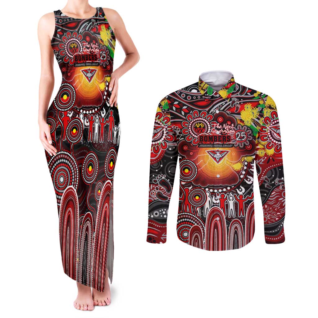 Personalised NAIDOC Week 2025 Bombers Football Couples Matching Tank Maxi Dress and Long Sleeve Button Shirt Aboriginal Dot Painting