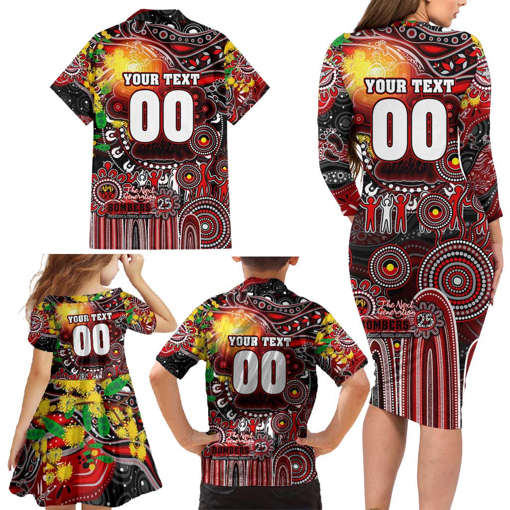 Personalised NAIDOC Week 2025 Bombers Football Family Matching Long Sleeve Bodycon Dress and Hawaiian Shirt Aboriginal Dot Painting