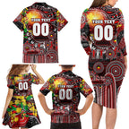 Personalised NAIDOC Week 2025 Bombers Football Family Matching Long Sleeve Bodycon Dress and Hawaiian Shirt Aboriginal Dot Painting