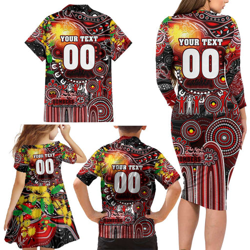Personalised NAIDOC Week 2025 Bombers Football Family Matching Long Sleeve Bodycon Dress and Hawaiian Shirt Aboriginal Dot Painting