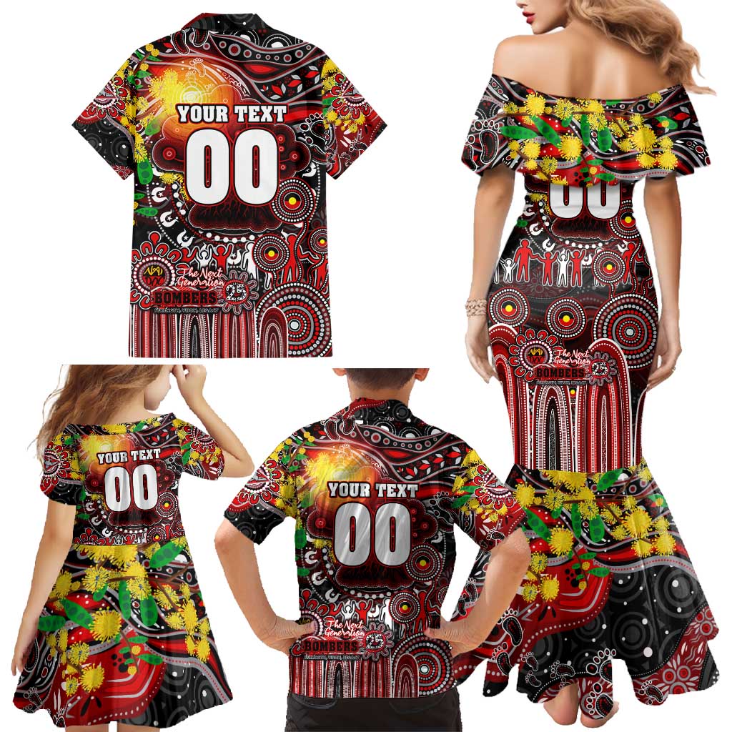 Personalised NAIDOC Week 2025 Bombers Football Family Matching Mermaid Dress and Hawaiian Shirt Aboriginal Dot Painting