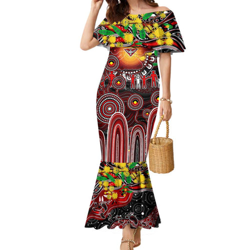 Personalised NAIDOC Week 2025 Bombers Football Family Matching Mermaid Dress and Hawaiian Shirt Aboriginal Dot Painting