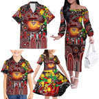 Personalised NAIDOC Week 2025 Bombers Football Family Matching Off The Shoulder Long Sleeve Dress and Hawaiian Shirt Aboriginal Dot Painting