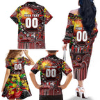 Personalised NAIDOC Week 2025 Bombers Football Family Matching Off The Shoulder Long Sleeve Dress and Hawaiian Shirt Aboriginal Dot Painting