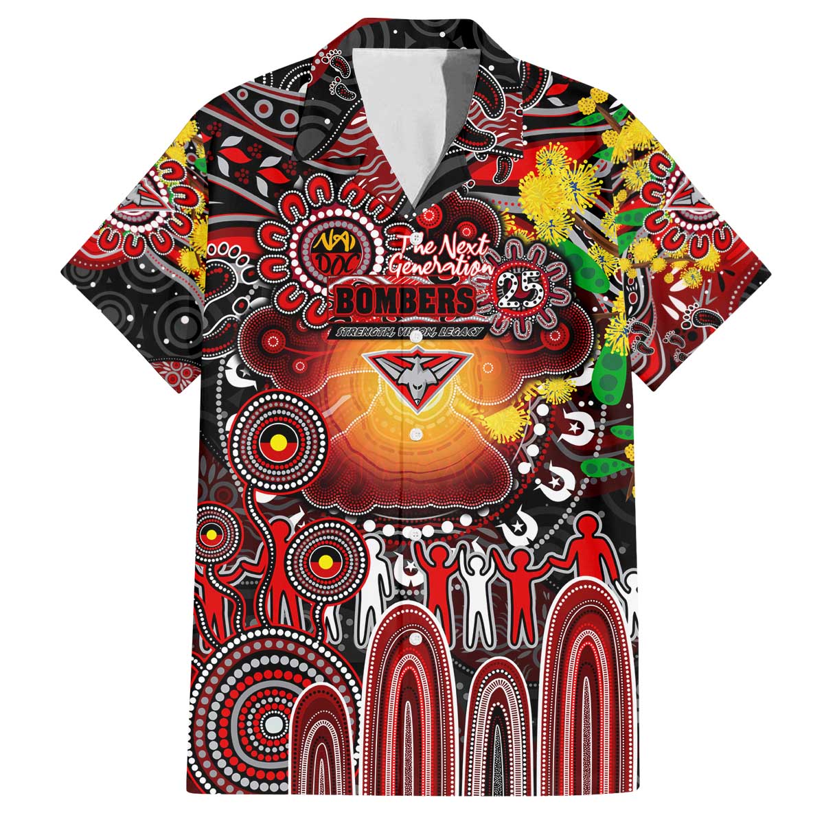 Personalised NAIDOC Week 2025 Bombers Football Family Matching Off The Shoulder Long Sleeve Dress and Hawaiian Shirt Aboriginal Dot Painting