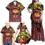 Personalised NAIDOC Week 2025 Bombers Football Family Matching Off Shoulder Maxi Dress and Hawaiian Shirt Aboriginal Dot Painting