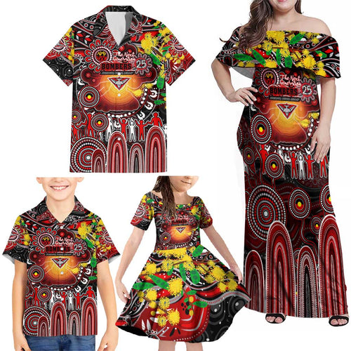 Personalised NAIDOC Week 2025 Bombers Football Family Matching Off Shoulder Maxi Dress and Hawaiian Shirt Aboriginal Dot Painting