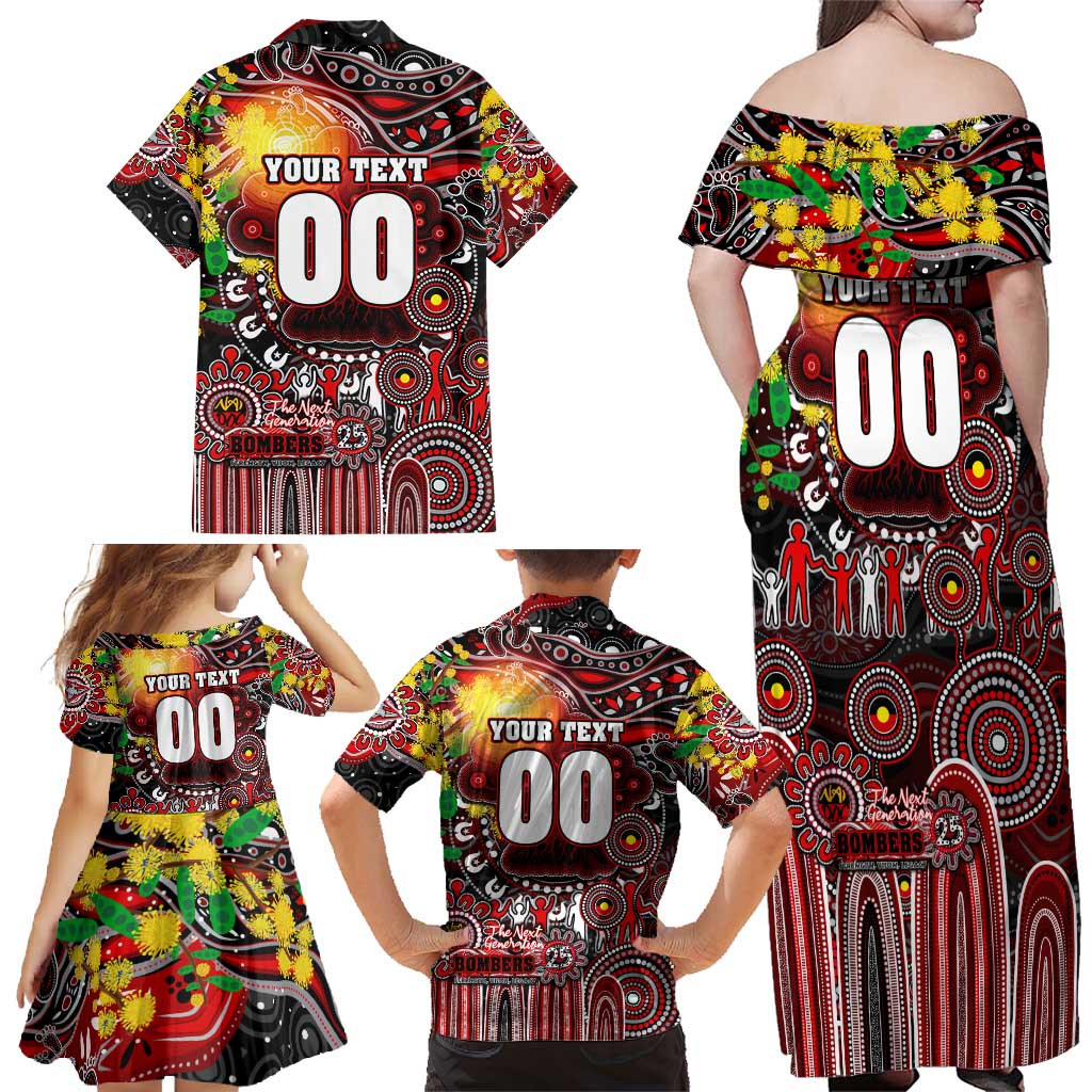 Personalised NAIDOC Week 2025 Bombers Football Family Matching Off Shoulder Maxi Dress and Hawaiian Shirt Aboriginal Dot Painting
