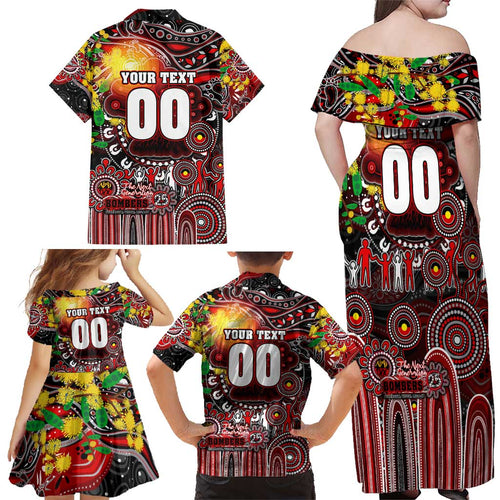 Personalised NAIDOC Week 2025 Bombers Football Family Matching Off Shoulder Maxi Dress and Hawaiian Shirt Aboriginal Dot Painting