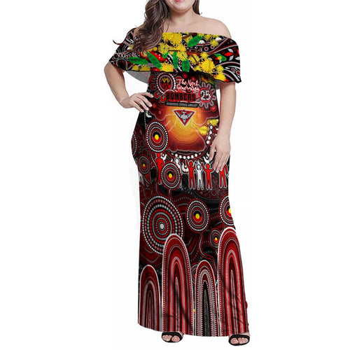 Personalised NAIDOC Week 2025 Bombers Football Family Matching Off Shoulder Maxi Dress and Hawaiian Shirt Aboriginal Dot Painting