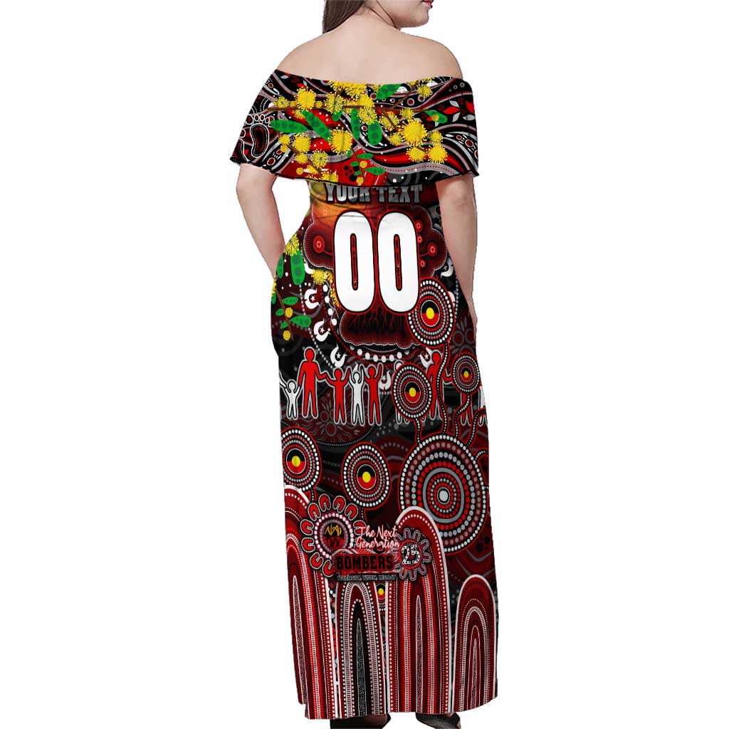Personalised NAIDOC Week 2025 Bombers Football Family Matching Off Shoulder Maxi Dress and Hawaiian Shirt Aboriginal Dot Painting