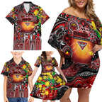 Personalised NAIDOC Week 2025 Bombers Football Family Matching Off Shoulder Short Dress and Hawaiian Shirt Aboriginal Dot Painting
