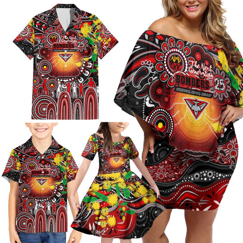 Personalised NAIDOC Week 2025 Bombers Football Family Matching Off Shoulder Short Dress and Hawaiian Shirt Aboriginal Dot Painting