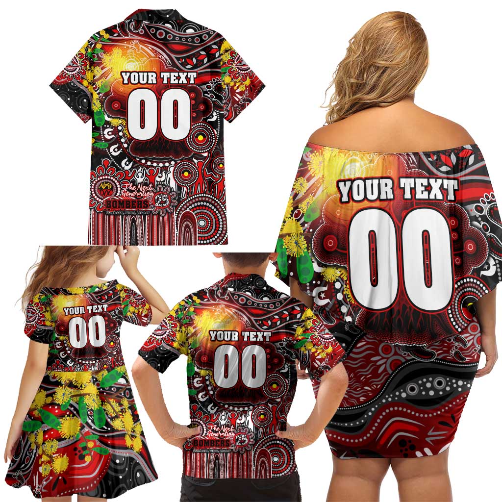 Personalised NAIDOC Week 2025 Bombers Football Family Matching Off Shoulder Short Dress and Hawaiian Shirt Aboriginal Dot Painting