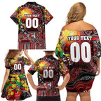 Personalised NAIDOC Week 2025 Bombers Football Family Matching Off Shoulder Short Dress and Hawaiian Shirt Aboriginal Dot Painting