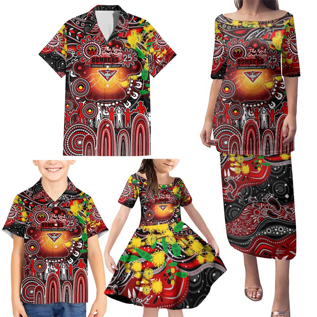 Personalised NAIDOC Week 2025 Bombers Football Family Matching Puletasi and Hawaiian Shirt Aboriginal Dot Painting