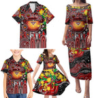 Personalised NAIDOC Week 2025 Bombers Football Family Matching Puletasi and Hawaiian Shirt Aboriginal Dot Painting