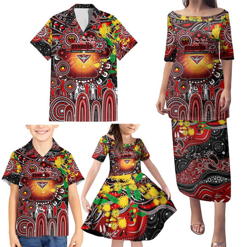 Personalised NAIDOC Week 2025 Bombers Football Family Matching Puletasi and Hawaiian Shirt Aboriginal Dot Painting