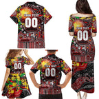 Personalised NAIDOC Week 2025 Bombers Football Family Matching Puletasi and Hawaiian Shirt Aboriginal Dot Painting