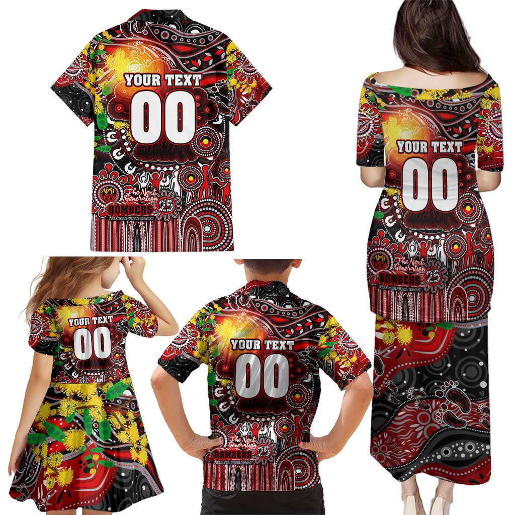 Personalised NAIDOC Week 2025 Bombers Football Family Matching Puletasi and Hawaiian Shirt Aboriginal Dot Painting