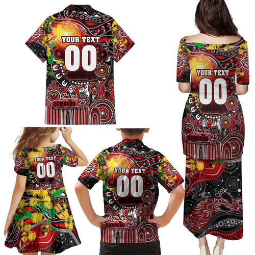 Personalised NAIDOC Week 2025 Bombers Football Family Matching Puletasi and Hawaiian Shirt Aboriginal Dot Painting