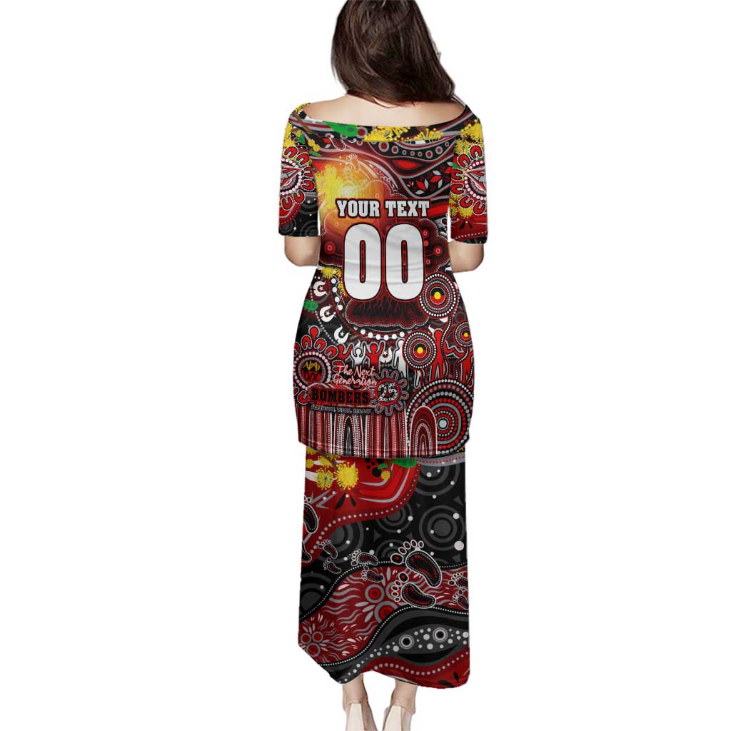 Personalised NAIDOC Week 2025 Bombers Football Family Matching Puletasi and Hawaiian Shirt Aboriginal Dot Painting