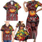 Personalised NAIDOC Week 2025 Bombers Football Family Matching Short Sleeve Bodycon Dress and Hawaiian Shirt Aboriginal Dot Painting