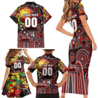 Personalised NAIDOC Week 2025 Bombers Football Family Matching Short Sleeve Bodycon Dress and Hawaiian Shirt Aboriginal Dot Painting