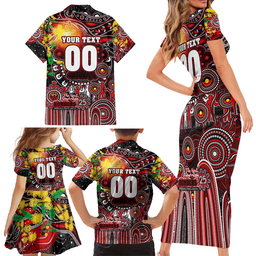 Personalised NAIDOC Week 2025 Bombers Football Family Matching Short Sleeve Bodycon Dress and Hawaiian Shirt Aboriginal Dot Painting