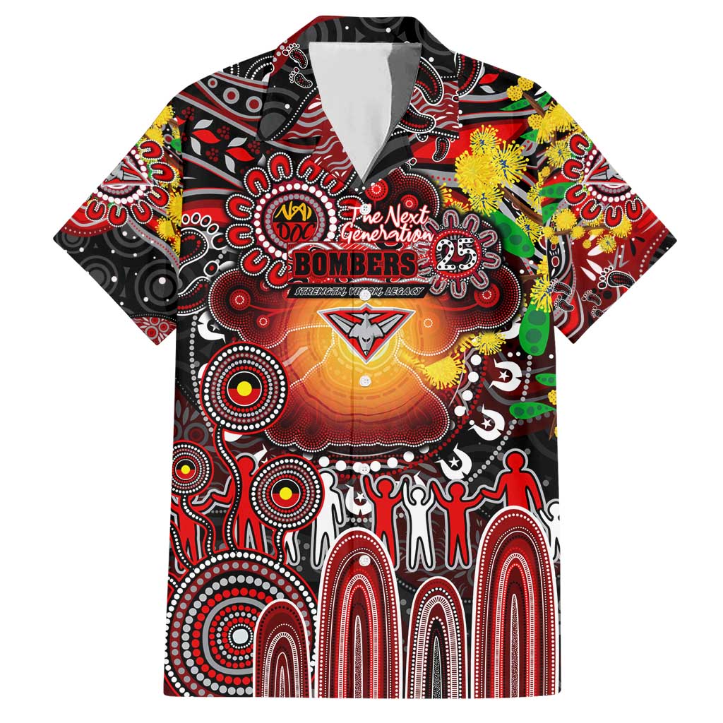 Personalised NAIDOC Week 2025 Bombers Football Family Matching Short Sleeve Bodycon Dress and Hawaiian Shirt Aboriginal Dot Painting