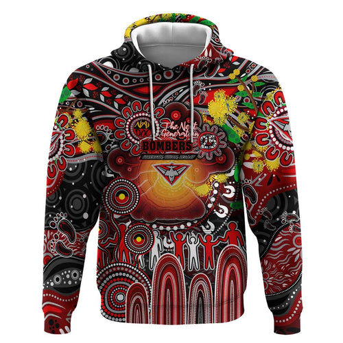 Personalised NAIDOC Week 2025 Bombers Football Hoodie Aboriginal Dot Painting