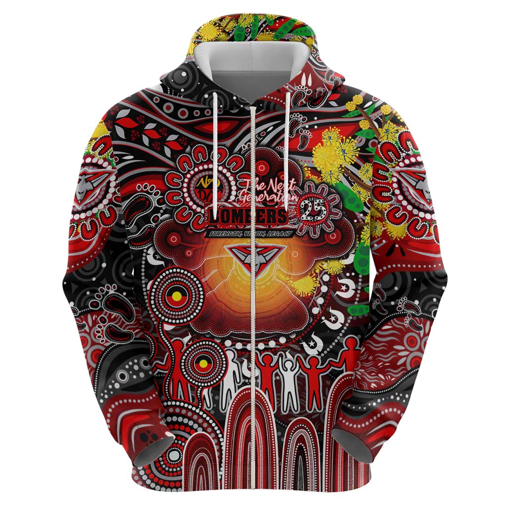 Personalised NAIDOC Week 2025 Bombers Football Hoodie Aboriginal Dot Painting