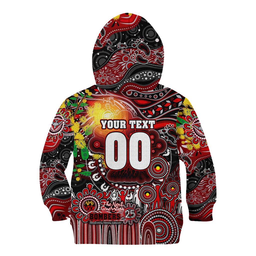 Personalised NAIDOC Week 2025 Bombers Football Kid Hoodie Aboriginal Dot Painting
